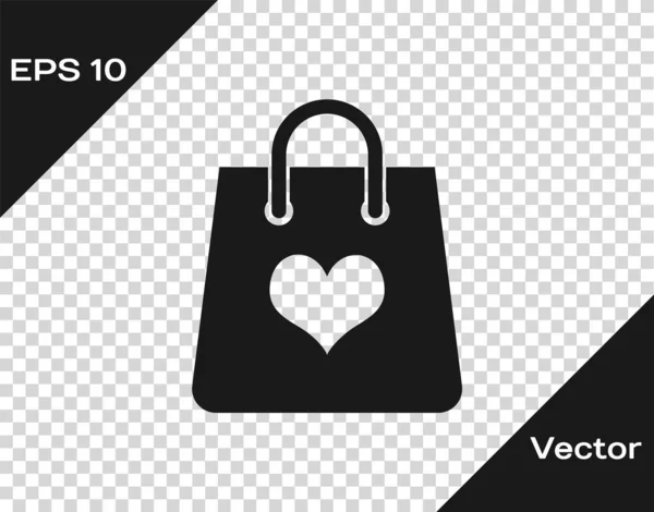 Graue Einkaufstasche mit Herz-Symbol auf transparentem Hintergrund. Shopping Bag Shop Liebe wie Herz Ikone. Valentinstag-Symbol. Vektorillustration — Stockvektor