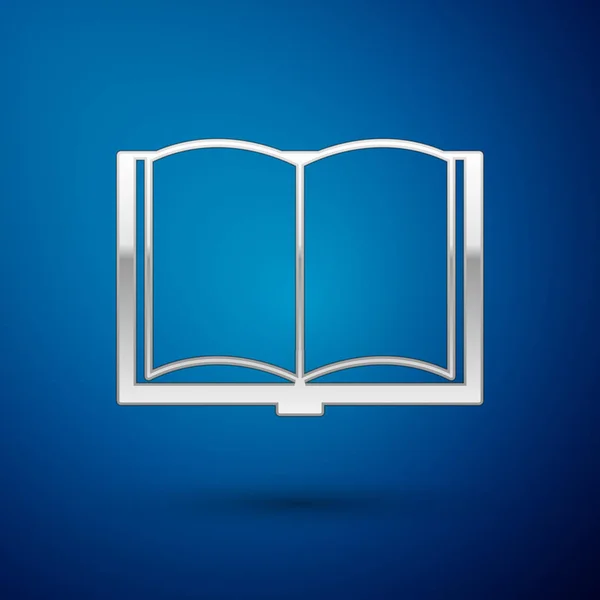 Silver Open book icon isolated on blue background. Vector Illustration — Stock Vector