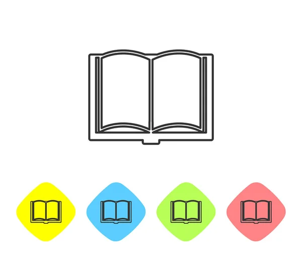 Linea grigia Apri l'icona del libro isolata su sfondo bianco. Imposta l'icona nei pulsanti rombo a colori. Illustrazione vettoriale — Vettoriale Stock