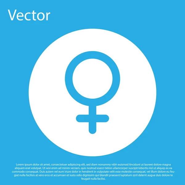 Icono de símbolo de género femenino azul aislado sobre fondo azul. Símbolo Venus. El símbolo de un organismo femenino o una mujer. Botón círculo blanco. Ilustración vectorial — Vector de stock