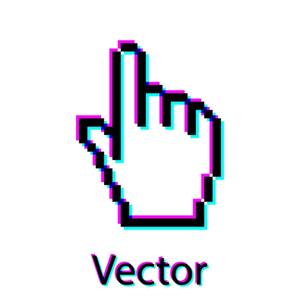 Czarny piksel kursor ręka ikona na białym tle. Wskaźnik ręki kursora. Ilustracja wektorowa — Wektor stockowy