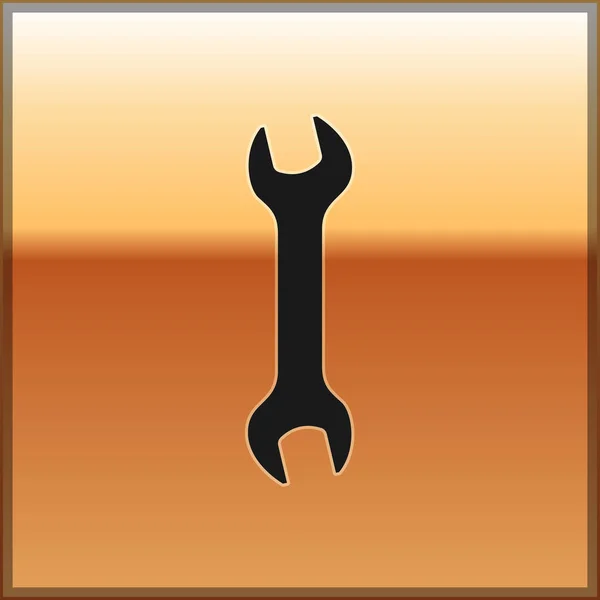 Ícone de chave preta isolado no fundo dourado. ferramenta de reparo Spanner. Símbolo da ferramenta de serviço. Ilustração vetorial — Vetor de Stock