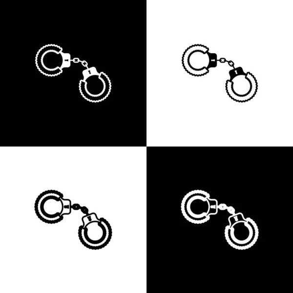 Set Sexy esponjoso icono de esposas aisladas sobre fondo blanco y negro. Esposas con piel. Accesorio fetichista. Tiendas de sexo para sádicos y masoquistas. Ilustración vectorial — Archivo Imágenes Vectoriales