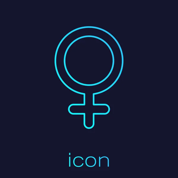 Linha turquesa Ícone de símbolo de gênero feminino isolado no fundo azul. Símbolo de Vénus. O símbolo de um organismo feminino ou mulher. Ilustração vetorial — Vetor de Stock