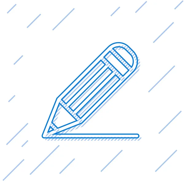 Línea azul Icono de lápiz y línea aislado sobre fondo blanco. Signo de educación. Dibujo y herramientas educativas. Símbolo escolar. Ilustración vectorial — Vector de stock