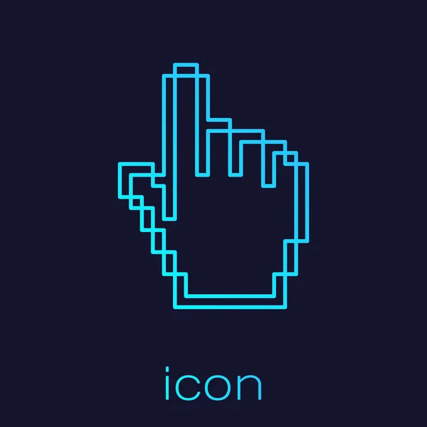 Turkos linje pixel hand markör ikon isolerad på blå bakgrund. Pekare handmarkören. Vektor illustration — Stock vektor