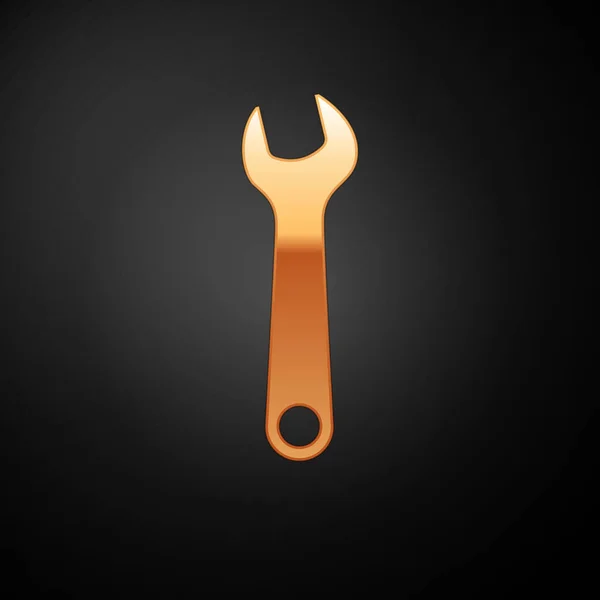 Icona Gold Wrench isolata su sfondo nero. Strumento di riparazione chiave. Simbolo strumento di servizio. Illustrazione vettoriale — Vettoriale Stock