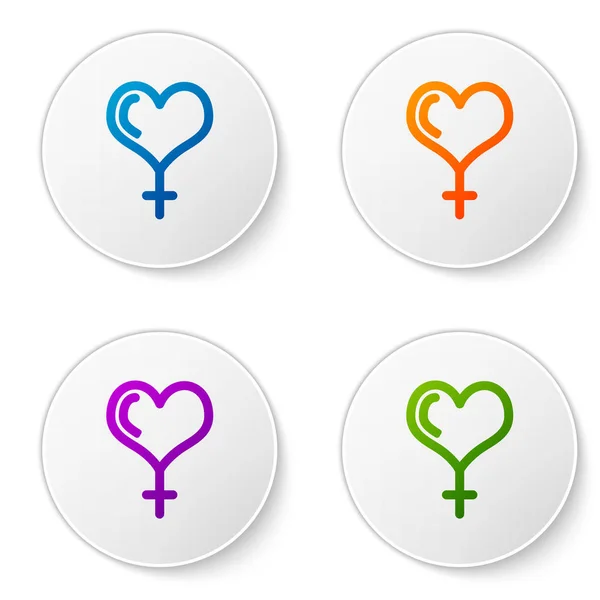 Kleur vrouwelijke gender symbool en hart pictogram geïsoleerd op witte achtergrond. Symbool Venus. Het symbool voor een vrouwelijk organisme of vrouw. Pictogrammen instellen in de cirkel knoppen. Vector illustratie — Stockvector