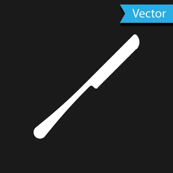 Icono del cuchillo blanco aislado sobre fondo negro. Símbolo de cubertería. Ilustración vectorial — Archivo Imágenes Vectoriales