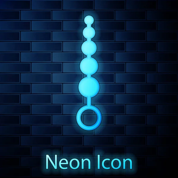 Izzó neon anális gyöngyök ikon izolált téglafal háttérben. Anális labdák jel. Fétis tartozék. Szex játék a férfiak és a nó. Vektoros illusztráció — Stock Vector