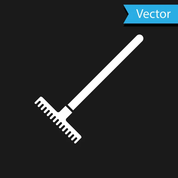 Witte tuin rake icoon geïsoleerd op zwarte achtergrond. Hulpmiddel voor de tuinbouw, landbouw, landbouw. Grond cultivator. Huishoudelijke apparatuur. Vector illustratie — Stockvector