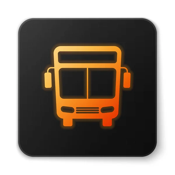Orange leuchtende Bus-Ikone isoliert auf weißem Hintergrund. Transportkonzept. Busfahrt-Verkehrsschild. Tourismus oder öffentliches Verkehrsmittel. schwarzer quadratischer Knopf. Vektorillustration — Stockvektor