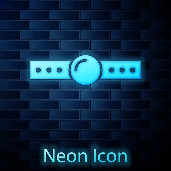 Zářící neonově silikonové kuličky s koženou ikonou pásu izolovanou na pozadí cihlové zdi. Fetišní příslušenství. Sexuální hračka pro muže a ženu. Vektorová ilustrace — Stockový vektor