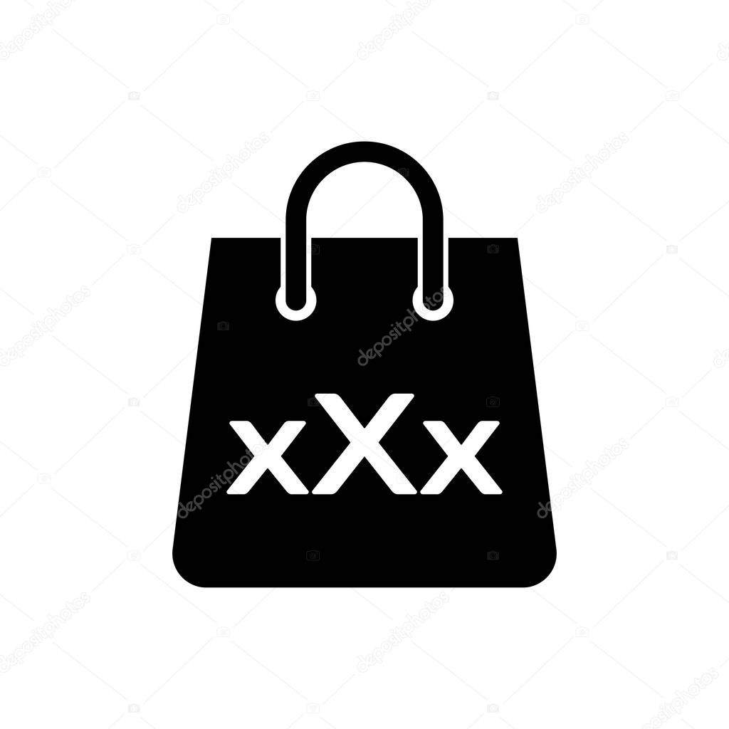 Black Shopping bag with a triple X icon isolated on white background. Vector Illustration