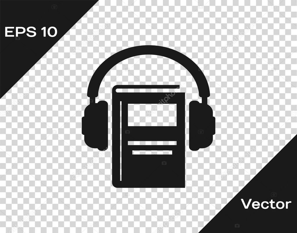 Grey Audio book icon isolated on transparent background. Book with headphones. Audio guide sign. Online learning concept. Vector Illustration