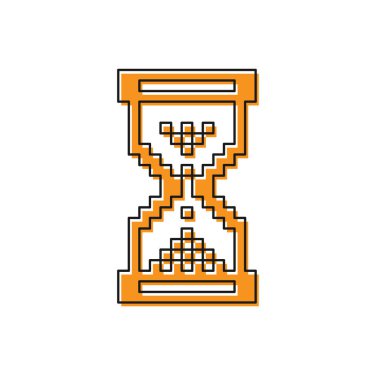 Beyaz arka planda izole kum simgesi ile turuncu kum saati piksel. Kum saati işareti. İş ve zaman yönetimi konsepti. Vektör Illustration