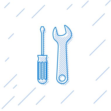 Mavi çizgi tornavida ve beyaz arka planda izole anahtar araçları simgesi. Servis aracı sembolü. Vektör Illustration