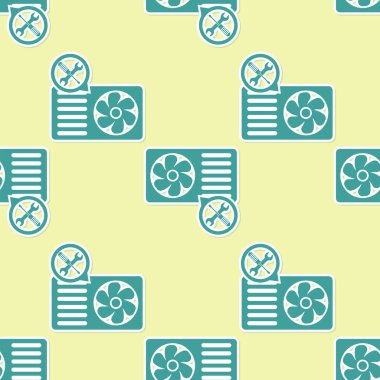 Sarı arka planda tornavida ve anahtar simgesi izole Dikişsiz desen ile yeşil Klima. Ayarlama, hizmet, ayarlama, bakım, onarım, sabitleme. Vektör Illustration