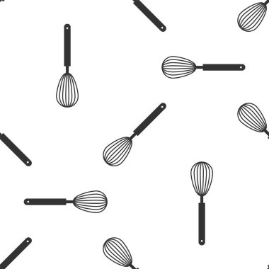 Gri mutfak fırçalamak simgesi beyaz arka planda izole Dikişsiz desen. Yemek Eşyası, yumurta çırpıcı. Çatal bıçak işareti. Gıda karışımı sembolü. Vektör Illustration