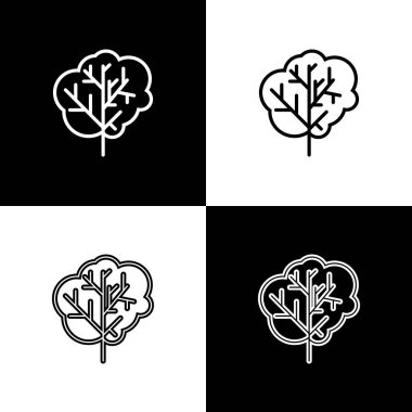 Ağaç simgesini siyah beyaz arkaplanda izole et. Orman sembolü. Vektör İllüstrasyonu