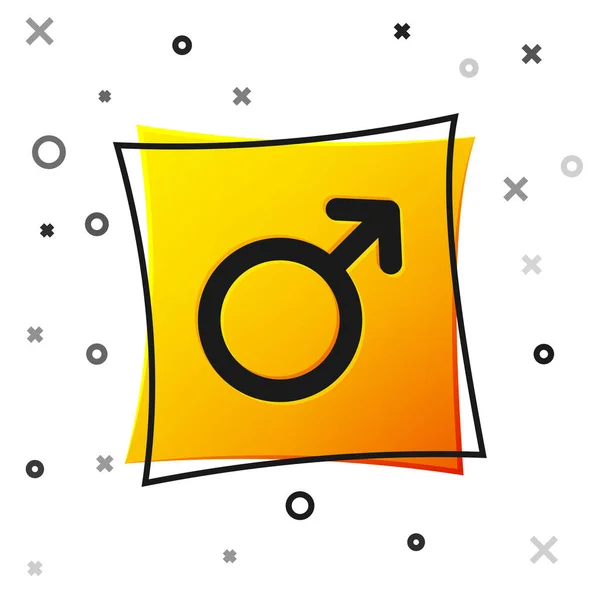 Schwarzes männliches Gender-Symbol auf weißem Hintergrund. gelber quadratischer Knopf. Vektorillustration — Stockvektor