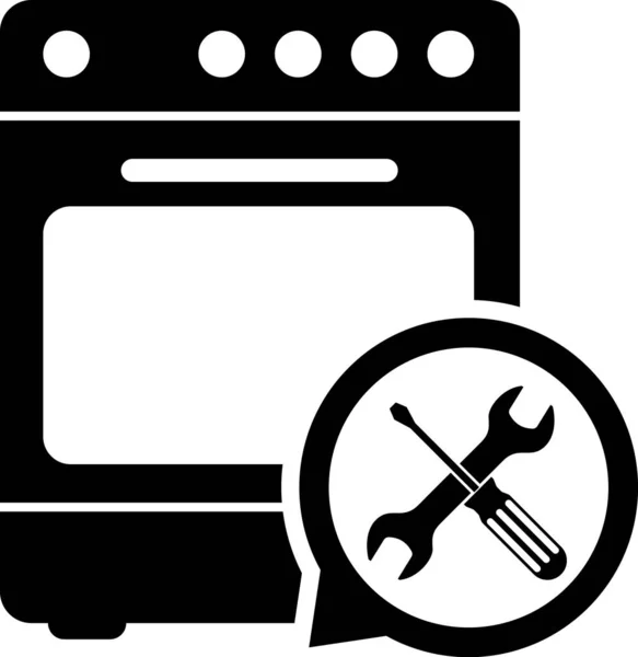 Черная печь с отверткой и значком гаечного ключа на белом фоне. Регулировка, обслуживание, настройка, обслуживание, ремонт, фиксация. Векторная миграция — стоковый вектор