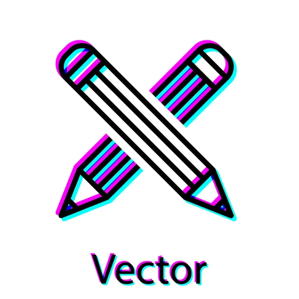 Ícone de lápis cruzado preto isolado no fundo branco. Sinal de educação. Ferramentas de desenho e educação. Símbolo do escritório. Ilustração vetorial —  Vetores de Stock