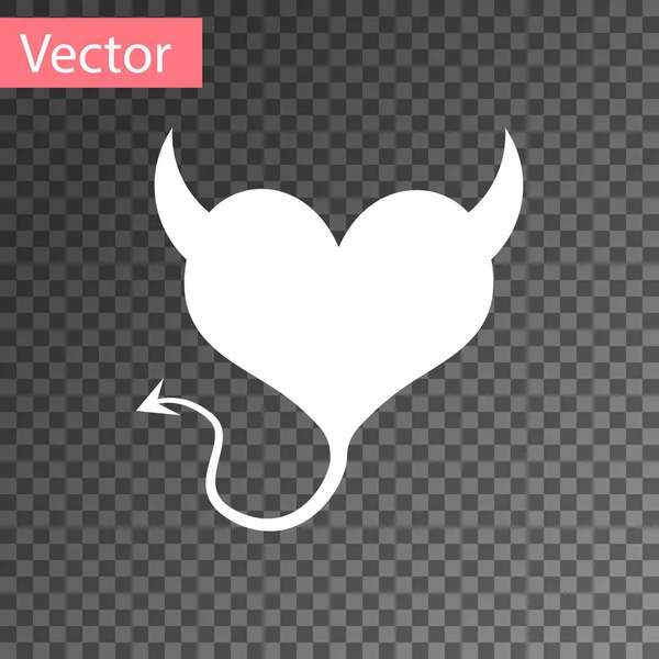 Weißes Teufelsherz mit Hörnern und einem Schweifsymbol auf transparentem Hintergrund. Valentinstag-Symbol. Vektorillustration — Stockvektor