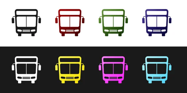 Définir l'icône Bus isolée sur fond noir et blanc. Concept de transport. Panneau de transport en bus. Symbole touristique ou véhicule public. Illustration vectorielle — Image vectorielle