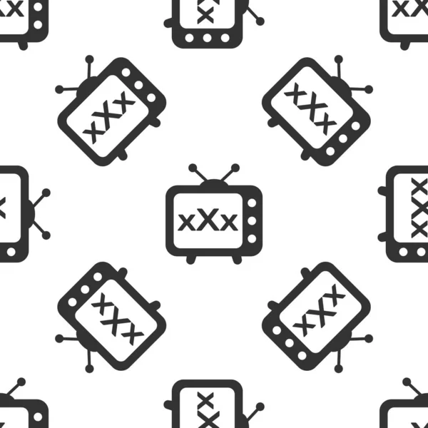 Gris XXX tv vieille icône de télévision isolé motif sans couture sur fond blanc. Un symbole de restriction d'âge. 18 + signe de contenu. Chaîne adulte. Illustration vectorielle — Image vectorielle