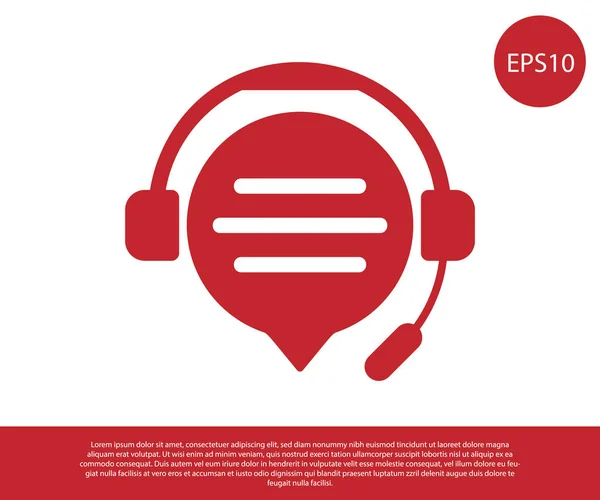 Kırmızı kulaklıklar konuşma kabarcık sohbet simgesi beyaz arka planda izole. Destek müşteri hizmetleri, hat, çağrı merkezi, SSS, bakım. Vektör Illustration