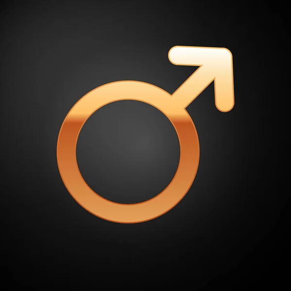 Gouden mannelijke gender symbool pictogram geïsoleerd op zwarte achtergrond. Vector illustratie — Stockvector