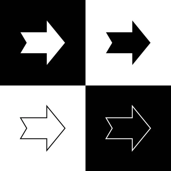 Nastavit ikonu šipky izolovanou na černém a bílém pozadí. Symbol šipky směru. Značka ukazatele navigace. Vektorová ilustrace — Stockový vektor