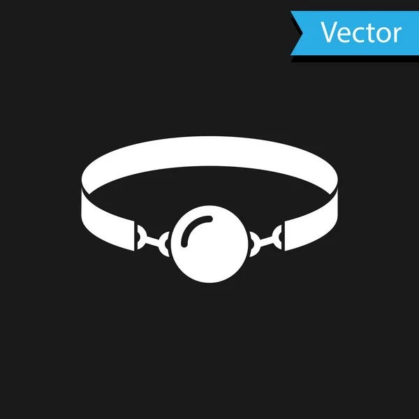 Weißer Silikonball-Knebel mit einem Ledergürtel-Symbol auf schwarzem Hintergrund. Fetisch-Accessoire. Sexspielzeug für Männer und Frauen. Vektorillustration — Stockvektor