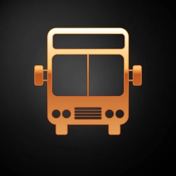 Icono Gold Bus aislado sobre fondo negro. Concepto de transporte. Autobús señal de transporte turístico. Símbolo turístico o de vehículo público. Ilustración vectorial — Archivo Imágenes Vectoriales