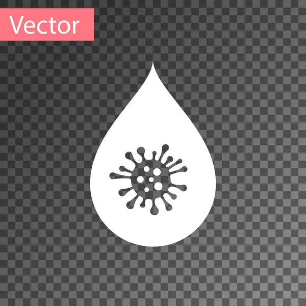 Fehér Dirty vízcsepp ikon izolált átlátszó háttérrel. Baktériumok és baktériumokat, mikroorganizmus-betegség, sejtrák, Mikroba, vírus, gombák. Vektoros illusztráció — Stock Vector