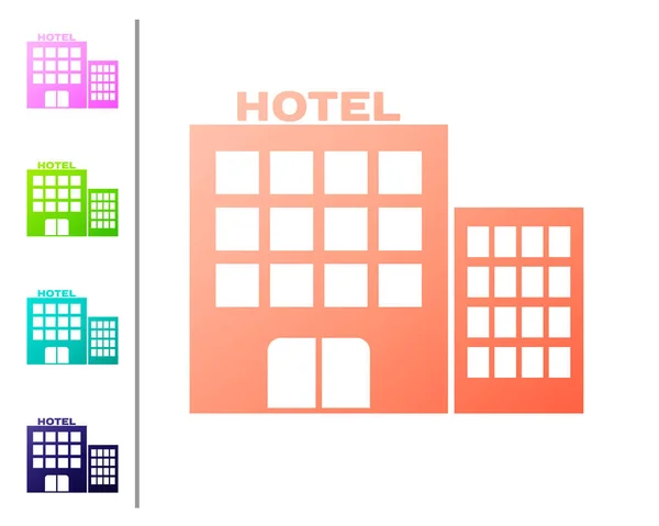 Coral Hotel Building Icon isolerad på vit bakgrund. Ange färg ikoner. Vektor illustration — Stock vektor