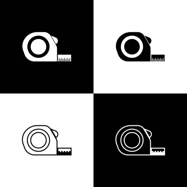 Set Icono de construcción de ruleta aislado sobre fondo blanco y negro. Cinta métrica símbolo. Ilustración vectorial — Archivo Imágenes Vectoriales
