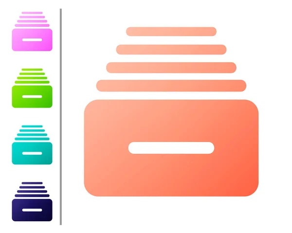 白い背景に隔離されたドキュメントアイコンを持つサンゴの引き出し。アーカイブ用紙の引き出し。ファイル キャビネットの引き出し。オフィス家具。カラーアイコンを設定します。ベクトルイラストレーション — ストックベクタ