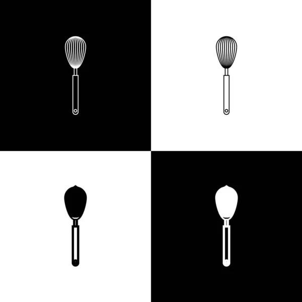 Set Keuken garde pictogram geïsoleerd op zwart-wit achtergrond. Kookgerei, eierklopper. Bestekbord. Voedselmix symbool. Vector Illustratie — Stockvector