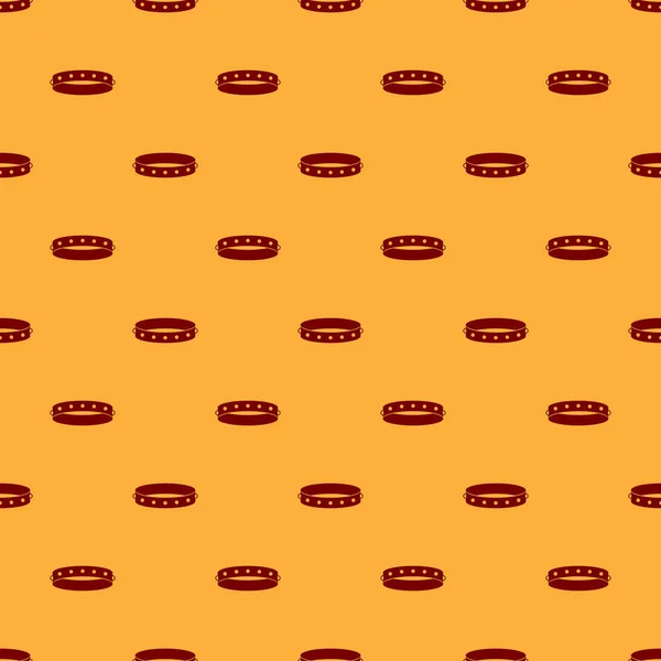 Rood lederen fetish kraag met metalen spikes op oppervlak pictogram geïsoleerd naadloze patroon op bruine achtergrond. Fetish accessoire. Seksspeeltje voor mannen en vrouwen. Vector illustratie — Stockvector