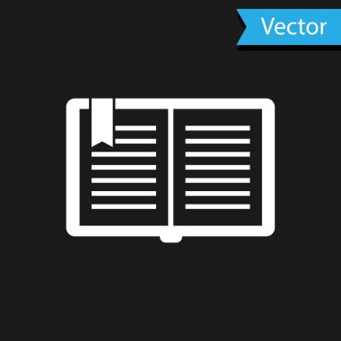 Beyaz Açık kitap simgesi siyah arkaplanda izole edildi. Vektör İllüstrasyonu