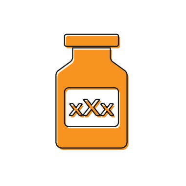 Potens için haplar ile turuncu tıp şişesi, beyaz arka planda izole afrodizyak simgesi. Erkekler ve kadınlar için seks hapları. Vektör Illustration