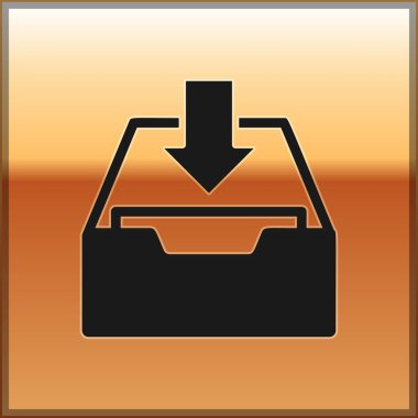 Siyah Download gelen kutusu simgesi altın arka planda izole. Arşivine Ekle. Vektör Illustration