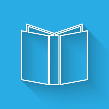 Beyaz çizgi açık kitap simgesi uzun gölgeyle izole edildi. Vektör İllüstrasyonu