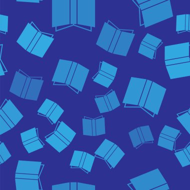 Mavi açık kitap simgesi mavi arka planda izole Dikişsiz desen. Vektör Illustration