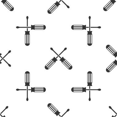 Gri çapraz Tornavidalar simge izole Dikişsiz desen beyaz arka planda. Servis aracı sembolü. Vektör Illustration