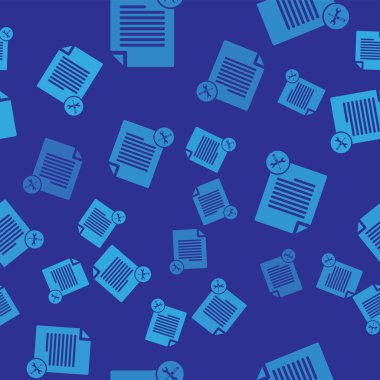 Mavi arka planda tornavida ve anahtar simgesi izole Dikişsiz desen ile Blue dosya belgesi. Ayarlama, hizmet, ayarlama, bakım, onarım, sabitleme. Vektör Illustration