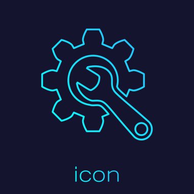 Turkuaz çizgi anahtarı ve mavi arka planda izole dişli simgesi. Ayarlama, hizmet, ayarlama, bakım, onarım, sabitleme. Vektör Illustration