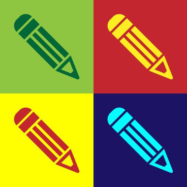 Renkli arka plan üzerinde izole renkli kalem simgesi. Eğitim işareti. Çizim ve eğitim araçları. Okul ofisi sembolü. Vektör Illustration